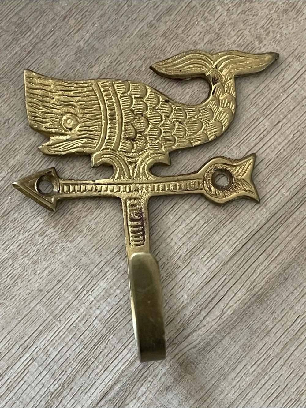 Brass Whale Wall Hook Gold Finish